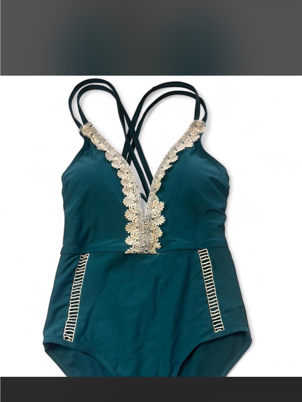 Women’s Teal One-Piece Swimsuit with Lace Trim